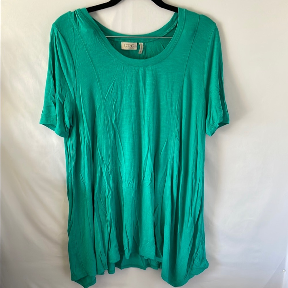 LOGO by Lori Goldstein Green/blue Oversized Short Sleeve T-Shirt